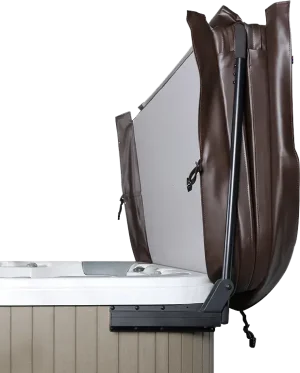 Hot tub cover lifter makes simplifies cover removal and storage for your spa or jacuzzi.