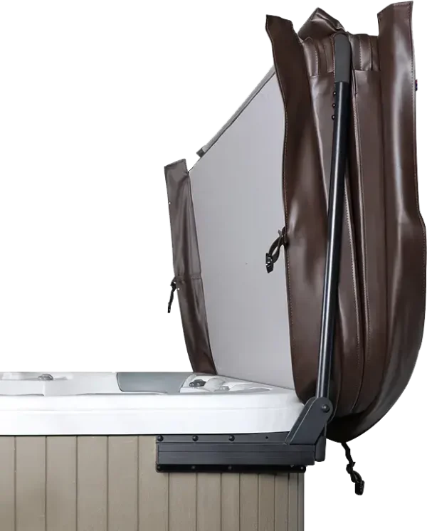 Hot tub cover lifter makes simplifies cover removal and storage for your spa or jacuzzi.