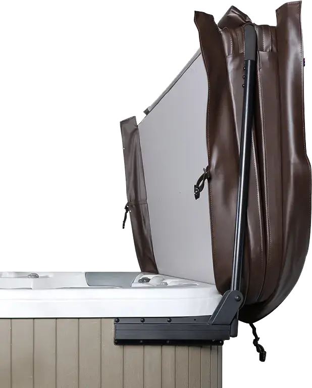 Hot tub cover lifter makes simplifies cover removal and storage for your spa or jacuzzi.