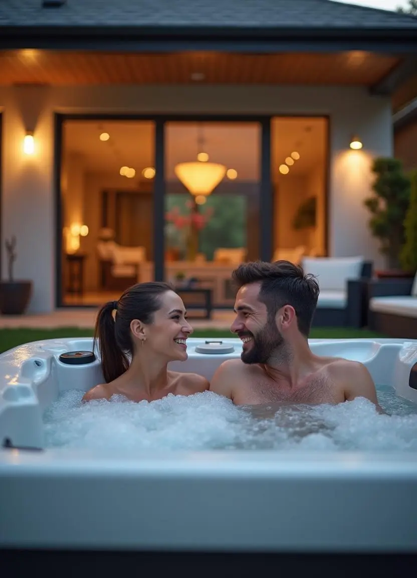 Where Comfort Meets Craftsmanship: Our Hot Tub Tale 3 A couple enjoys a hot tub from TubLease