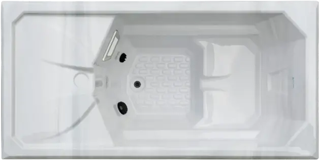 Top-down view of the ProChill white rectangular bath with a textured bottom, side armrest, visible waste, and tap—perfect for cold plunge recovery or at-home wellness rentals.